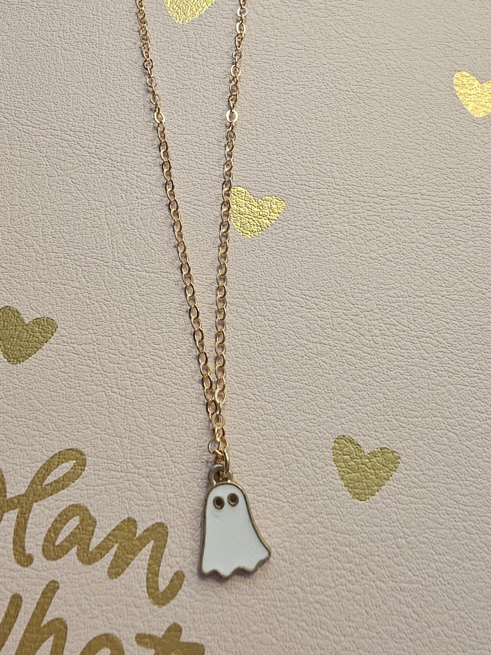 Cute White Ghost Pendant Necklace - Gold Tone Chain - Picture 2 of 3